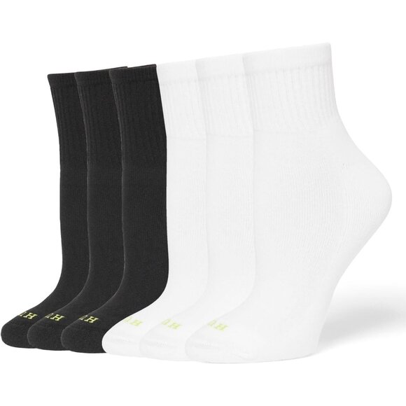 Women's Black and White 6 Pair Pack Winter Soft Warm Thick Cold Mini Crew Socks - Picture 1 of 7